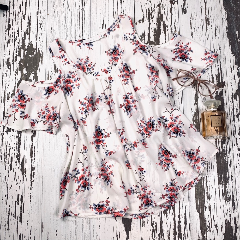 Lush Floral Sheer Off Shoulder Shirt